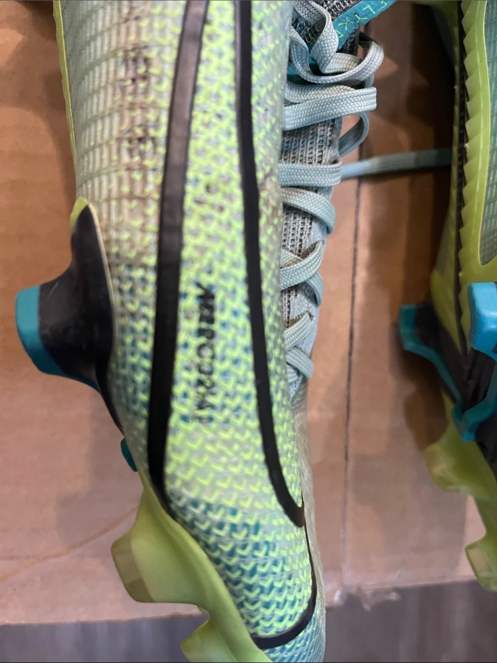 Mercurial Nike Fluorescent Green & blue trim Soccer Cleats with Black Swoosh
